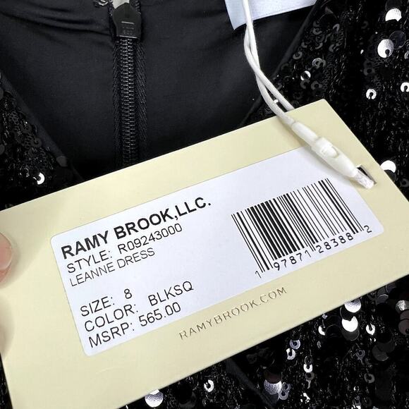 Ramy Brook Leanne Dress Midi Black Sequin Surplice V-Neck Sleeveless 8 NEW - Picture 6 of 10